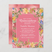 ピンク金ゴールドキンセアニライエローブルーフローラ 招待状 (正面/裏面)