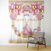 ピンク金ゴールドキンセアニラバックドランドグラムバルーンスタイル タペストリー (インサイチュ)