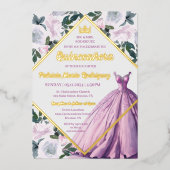 ピンク金ゴールドクラウンガウンモダンフローラキンセアニェラ 箔招待状 (正面)