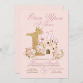 ピンク金ゴールドクラウンキャッスルプリンセス1stバースデーインビ 招待状 (正面/裏面)