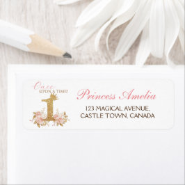 ピンク金ゴールドクラウンプリンセスファーストバースデーパーティー ラベル