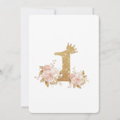 ピンク金ゴールドクラウンプリンセスファーストバースデーパーティー 招待状 (裏面)