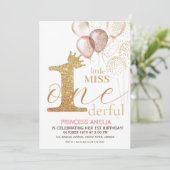 ピンク金ゴールドクラウンプリンセスファーストバースデーパーティー 招待状 (スタンド正面)