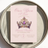 ピンク金ゴールドクラウンプリンセスファースト誕生日 招待状