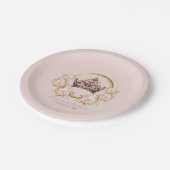 ピンク金ゴールドクラウンプリンセス1st誕生日 ペーパープレート (アングル)