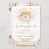ピンク金ゴールドクラウンプリンセス40th誕生日パーティー 招待状 (正面/裏面)