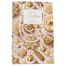 ピンク金ゴールドクリスマスパターン#12 ID1009ラッピング ミディアムペーパーバッグ