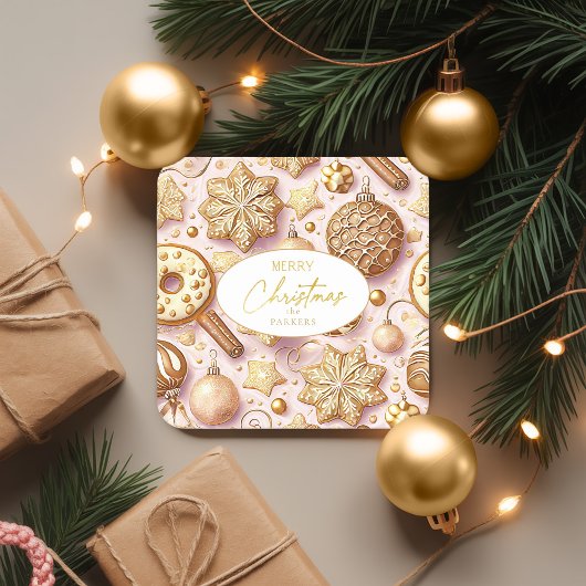 ピンク金ゴールドクリスマスパターン#12 ID1009 スクエアペーパーコースター