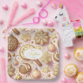 ピンク金ゴールドクリスマスパターン#12 ID1009 ペーパープレート (パーティー)