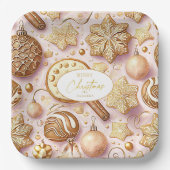 ピンク金ゴールドクリスマスパターン#12 ID1009 ペーパープレート (正面)