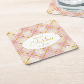 ピンク金ゴールドクリスマスパターン#28 ID1009 スクエアペーパーコースター (アングル)