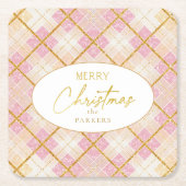 ピンク金ゴールドクリスマスパターン#28 ID1009 スクエアペーパーコースター (正面)