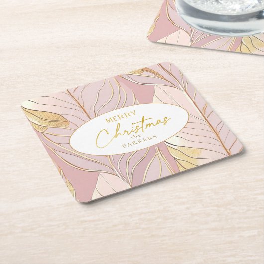 ピンク金ゴールドクリスマスパターン#29 ID1009 スクエアペーパーコースター (アングル)