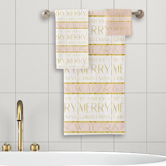 ピンク金ゴールドクリスマスパターン#35 ID1009 バスタオルセット