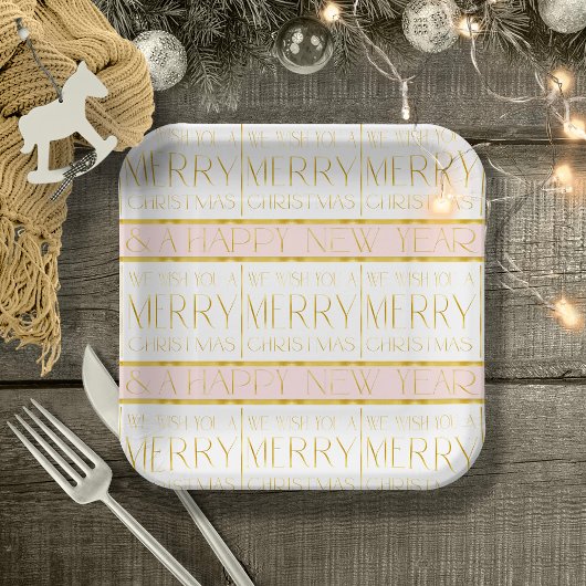 ピンク金ゴールドクリスマスパターン#35 ID1009 ペーパープレート