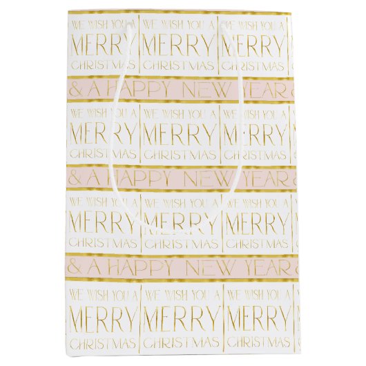 ピンク金ゴールドクリスマスパターン#35 ID1009 ミディアムペーパーバッグ (正面)