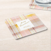 ピンク金ゴールドクリスマスパターン#7 ID1009 スクエアペーパーコースター (アングル)