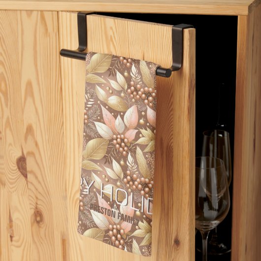 ピンク金ゴールドクリスマスパターン#8 ID1009 キッチンタオル (三つ折り)