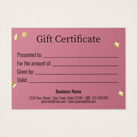 ピンク金ゴールドクリスマスボールスターリボンギフトカード (裏面)