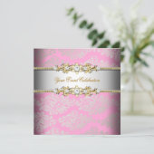 ピンク金ゴールドクリームエンボスルックエレガントパーティー 招待状 (スタンド正面)