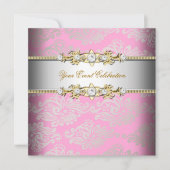 ピンク金ゴールドクリームエンボスルックエレガントパーティー 招待状 (正面)