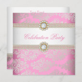 ピンク金ゴールドクリームダイヤモンドジェムエレガントパーティー2 招待状 (正面/裏面)