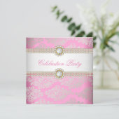 ピンク金ゴールドクリームダイヤモンドジェムエレガントパーティー2 招待状 (スタンド正面)