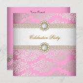 ピンク金ゴールドクリームダイヤモンドジェムエレガントパーティー 招待状 (正面/裏面)