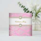 ピンク金ゴールドクリームダイヤモンドジェムエレガントパーティー 招待状 (スタンド正面)