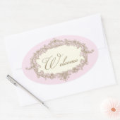 ピンク金ゴールドクリームヴィンテージウェディングウェルカム 楕円形シール (封筒)