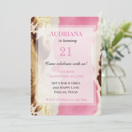 ピンク金ゴールドクリーム女性のカーボーイ牛革誕生日 招待状 (スタンド正面)