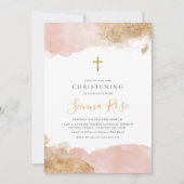 ピンク金ゴールドクロスガールズバプテスマ《キリスト教》洗礼式や命名式 招待状 (正面)