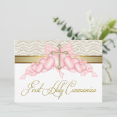ピンク金ゴールドクロスガールズピンク第1聖餐式 招待状 (スタンド正面)