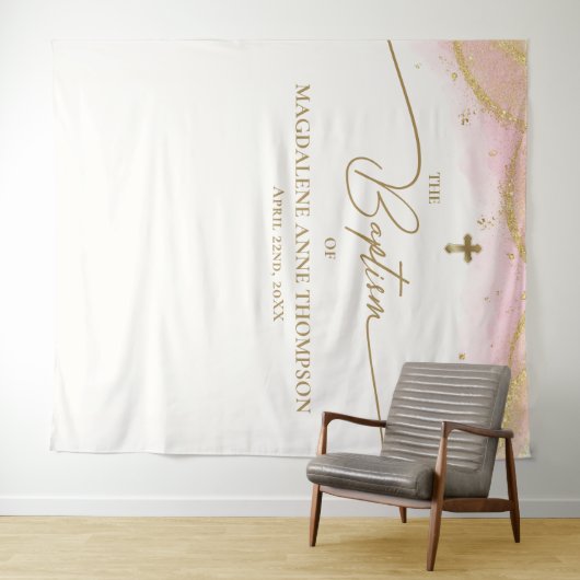 ピンク金ゴールドクロスガールバプテスマ タペストリー (インサイチュ(横))