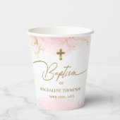 ピンク金ゴールドクロスネームガールバプテスマ 紙コップ (裏面)
