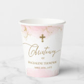 ピンク金ゴールドクロスネームガール《キリスト教》洗礼式や命名式 紙コップ (裏面)