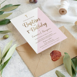 ピンク金ゴールドクロスバプテスマ1歳 招待状