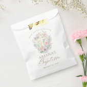 ピンク金ゴールドクロスフローラエレガント水彩洗礼 フェイバーバッグ (封をした状態)