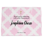 ピンク金ゴールドクロスベパーソナライズされたビーガール《キリスト教》洗礼式や命名式 ラージペーパーバッグ (正面)