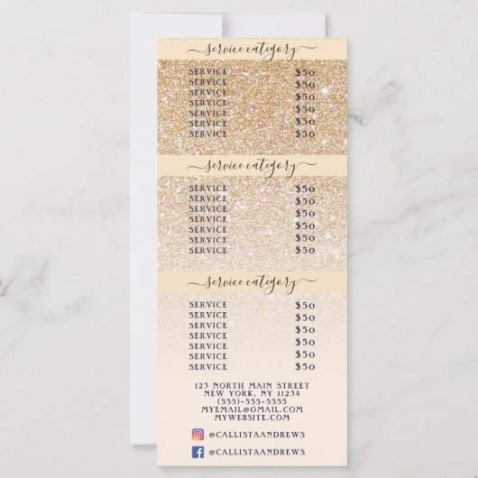 ピンク金ゴールドグラデーショングリッターロゴサロン価格表 (裏面)