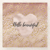 ピンク金ゴールドグラデーションヒョウ印刷コースター ガラスコースター (正面)