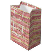 ピンク金ゴールドグラムグリッターストライプズ ミディアムペーパーバッグ (正面アングル)