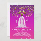 ピンク金ゴールドグラムダイヤ結婚モンドのドレスブライダルシャワー 招待状 (正面)