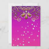 ピンク金ゴールドグラムダイヤ結婚モンドのドレスブライダルシャワー 招待状 (裏面)