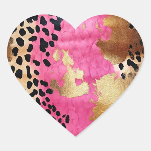 ピンク金ゴールドグラムヒョウ印刷抽象芸術 ハートシール (正面)