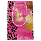 ピンク金ゴールドグラムヒョウ印刷抽象芸術 ミディアムペーパーバッグ (正面)