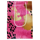 ピンク金ゴールドグラムヒョウ印刷抽象芸術 ミディアムペーパーバッグ (裏面)