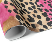ピンク金ゴールドグラムヒョウ印刷抽象芸術 ラッピングペーパー (ロールコーナー)