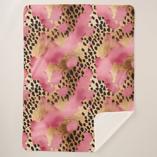 ピンク金ゴールドグラムヒョウ シェルパブランケット (正面)