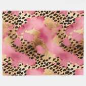 ピンク金ゴールドグラムヒョウ フリースブランケット (正面(横))